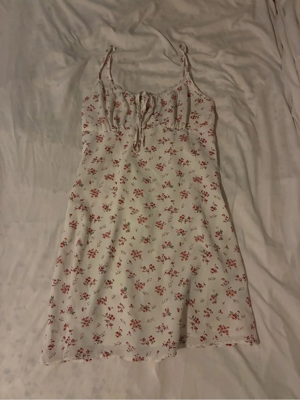 Floral Spaghetti-Strap Sleep Slip - White with Red Floral